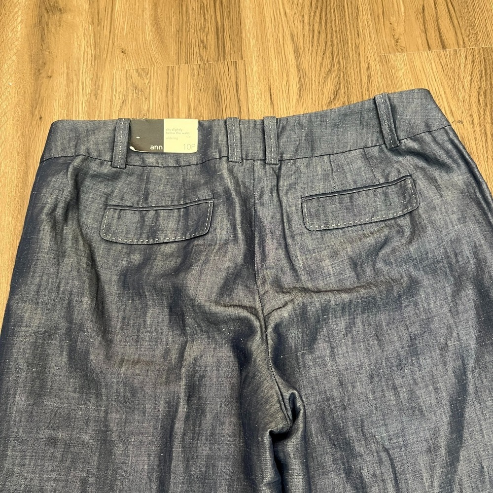 NWT Loft Petites Wide Leg 10P Blue Cotton Ramie Blend Chambray-Like Pants - Picture 10 of 11